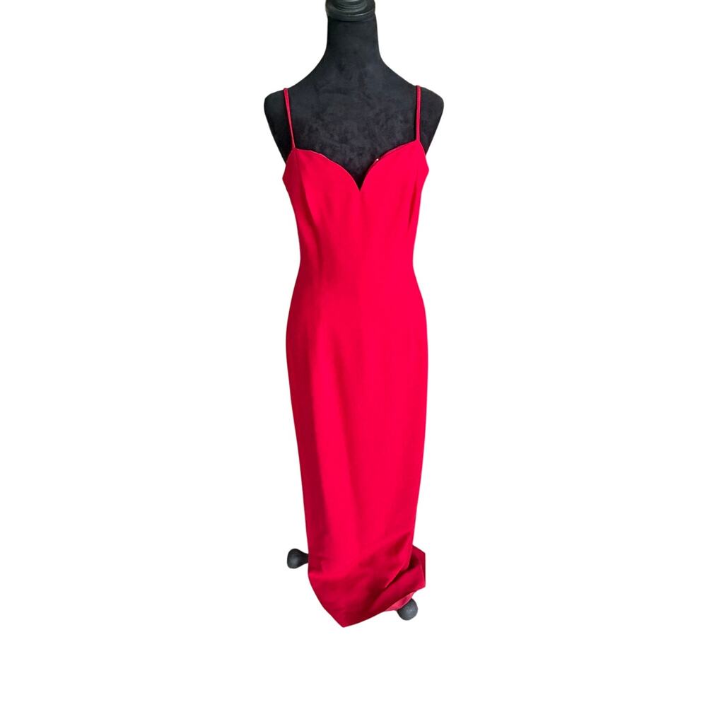 Vintage 90s Andrea Polizzi Rex Lester Red Column Gown Sz 8